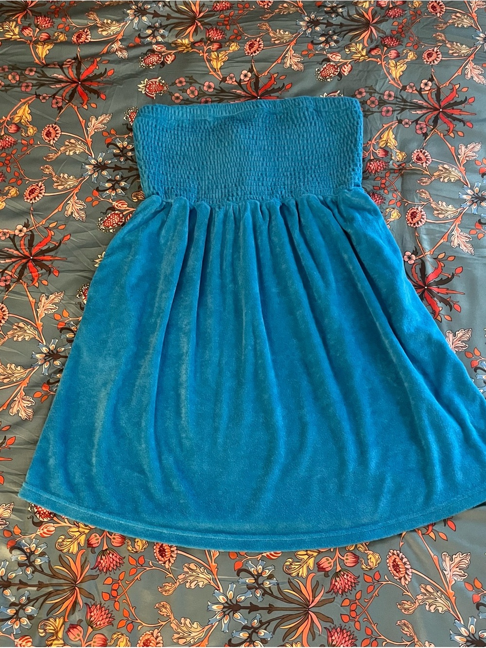 Younique Strapless Terry Dress in Teal Blue